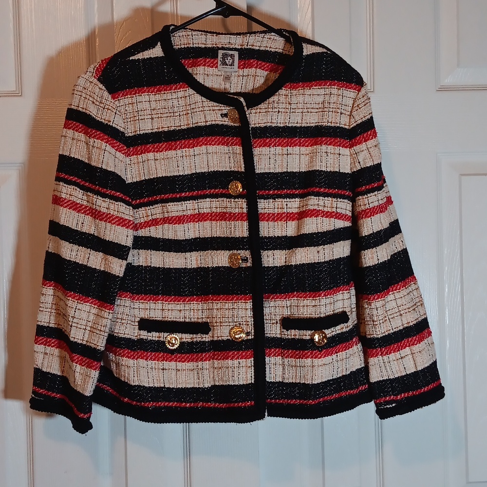 Anne Klein Striped Boucle Tweed Blazer - 14
